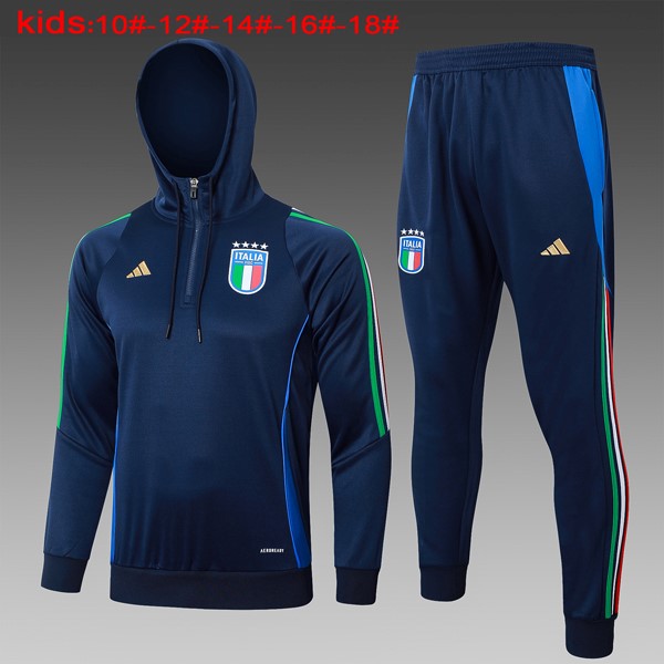 Niños Sudadera Con Capucha Italia 2024-2025 Azul 3